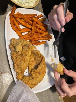 Fried catfish  and sweet potato fries delicious