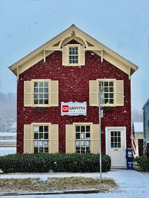 Griffith Realtors' office in Goshen - the Little Red House - in Winter!