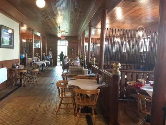 Inside seating in the old horse stalls.