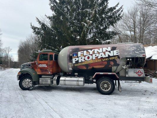 Flynn Propane truck making a delivery to my house.