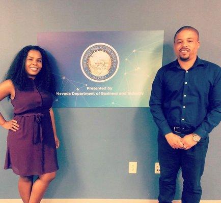 Dexter and Miranda after an Accounting and Tax presentation to the Nevada Department of Business and Industry in 2019!