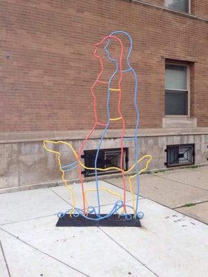 Walking the dog- Tubular metal sculpture diagonally across the street from Alderman Michelle Smith's office, Halstead at Lill