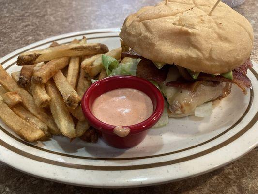 Grilled chickens sandwich and yummy fries!