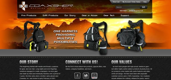 Visage Marketing Group created a completely new template for coaxsher.com based on the stitching and fabric of their products