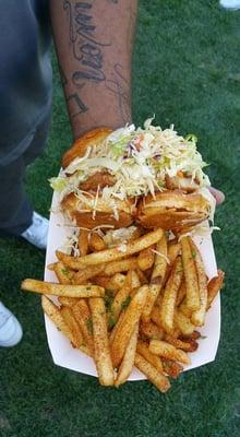 2 sliders and Bomb Dust fries = $18.00 Fries were very tasty though!