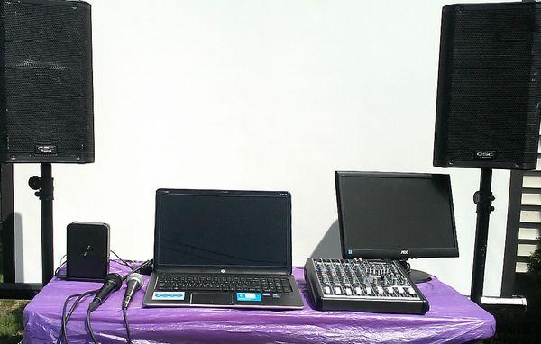 Rental systems comes with 2-speakers, 2- microphones, flat screen monitor, computer with 495,000 songs, and a mixer.