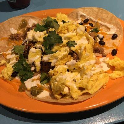 Huevos Rancheros - use the Tabasco because they definitely are making it not too spicy, but it is flavorful!