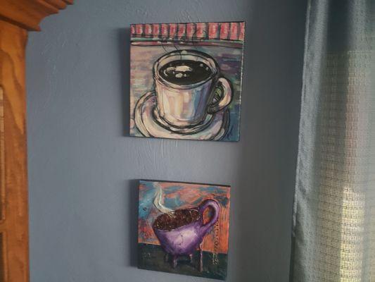 A couple pieces I placed in a corner of my kitchen. Love their texture! Caffe!