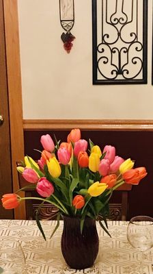 30 tulips in a vase