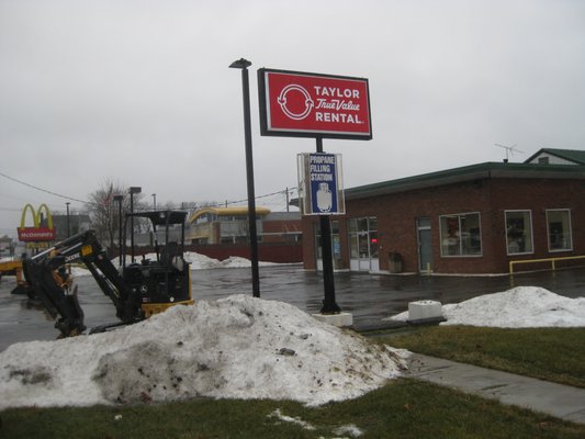 Street view of sign and front of building