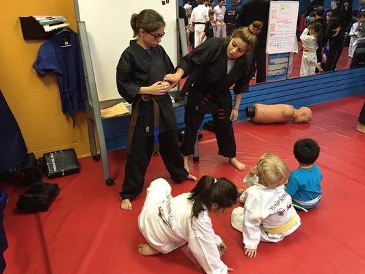 Karate school and students learning