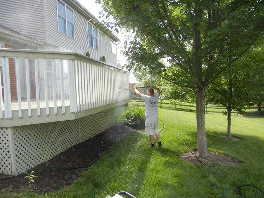 Pressure washing prior to staining or painting is part of our prep work. A good clean surface is key to a the job lasting longer and looking