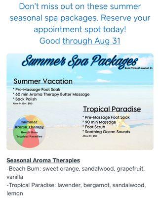 Great spa packages available for the summer!