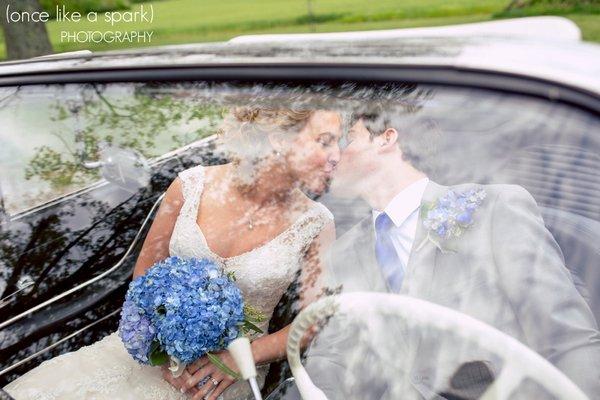 Spring wedding with blue hydrangea at St. Stephen's On The Hill Eldorado, IL