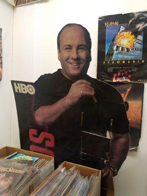 Tony Soprano watches over the vintage magazine selection