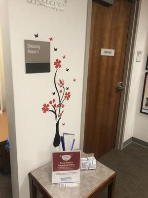 Beautiful flower painted on wall before you walk into dressing room.