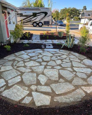 Natural stone landing by our landscape crew.