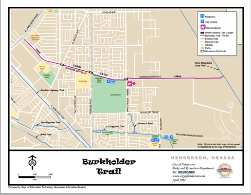 Map courtesy of City of Henderson showing Burkholder Trail and Connection to River Mountain Loop Trail.