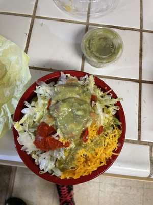 The hot sauce and guacamole added