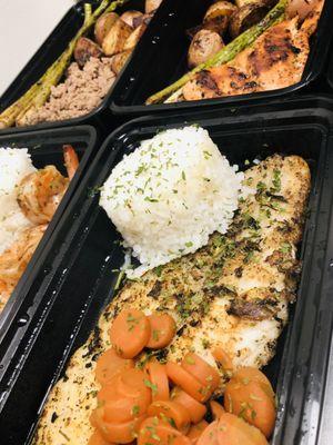 Grilled White Fish with Rice and Steamed Carrots. 
 **Meal Prep services available