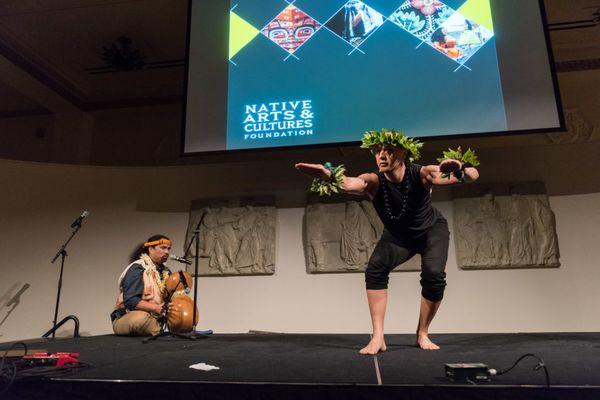 Native Hawaiian musician Aaron Sala and choreographer Christopher K. Morgan perform at a NACF event in Portland, Ore.