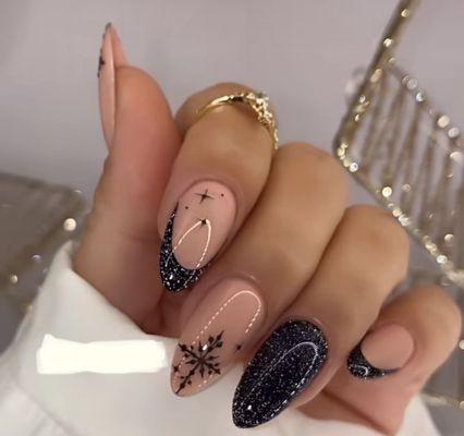 Black glitter nails art