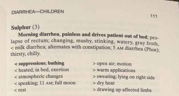 does your child have diarrhea for more that 72 hours and is desperately dehydrated!? Nothing like a little SULPHUR clear that up.