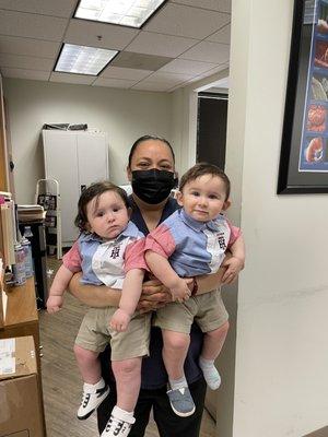 Claudia meeting our twins! Claudia truly helped our nerves after calling almost everyday of our journey and always helped us.