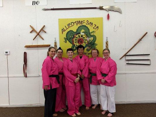 Our pink  ladies, showing their support for breast cancer awareness, during October!