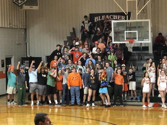 glenwood's student section cheering on the boys basketball team