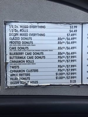 Drive thru menu.