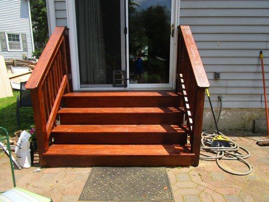 Redwood stained patio stairs