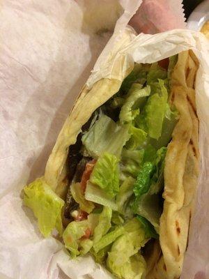 And the gyros, opened up, plenty of lettuce and not too drippy with sauce. I kinda wished for more meat but we didn't starve!