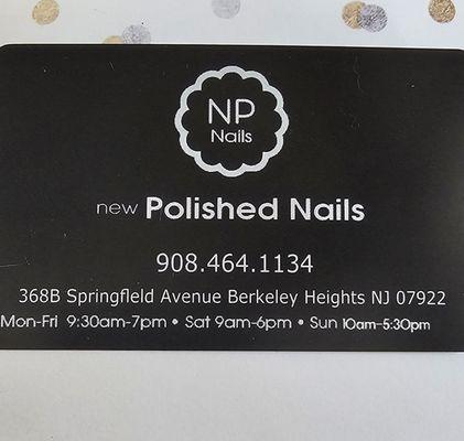 new Polished Nails has many talented nail techs . They are warm and friendly. Manicures, spa pedicures and more. Call them today. !