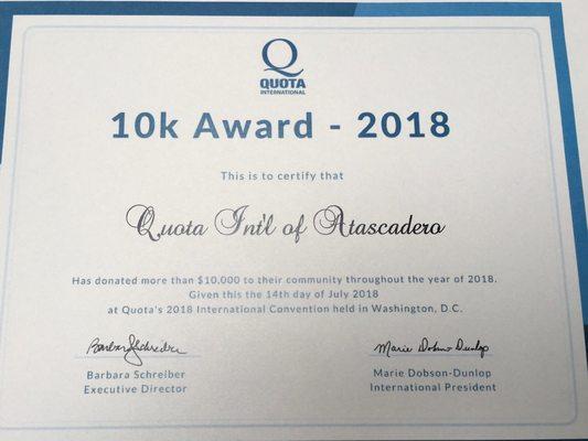 Award from Quota International.