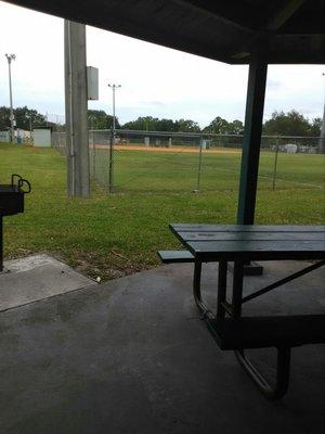 Grills in the pavilions right next to softball/football field.