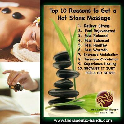 Hot stone massage is great for a relaxing low intensity massage. I coupled it with aromatherapy and time for meditation.