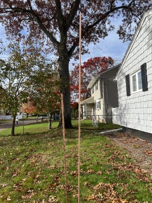 Left ground rod was installed by Cheyenne electric, a code violation and not long enough to meet residential requirements.