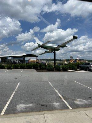 Parking lot view of airport and playground