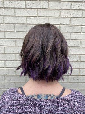 Balayage with purple semi permanent color