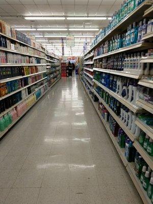 Aisles and aisles of shampoos, lotions, vitamins and other health-related merchandise.