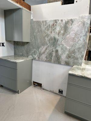 Alexandrita Quartzite backsplash & countertops by Leonardo's Marble & Granite