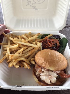 Lobster roll with crispy old bay fries