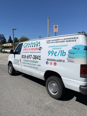 We are full-service Laundry mat we pick up and deliver catch our van in your neighborhood