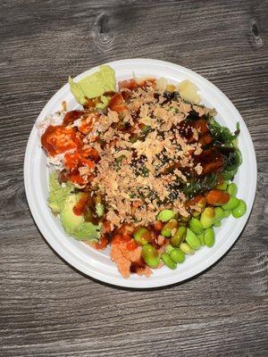 Poke bowl with rice, ahi, spicy tuna, and most of the mix ins! AS DELICIOUS AS IT LOOKS