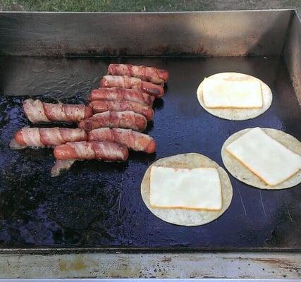 Bacon wrapped hot dogs and signature quesadillas.