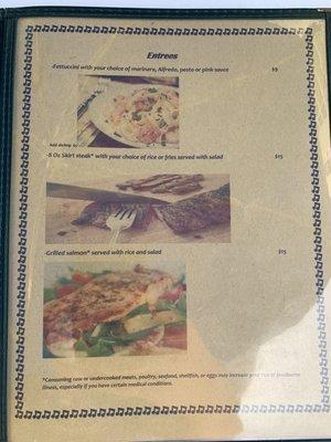 Entree menu