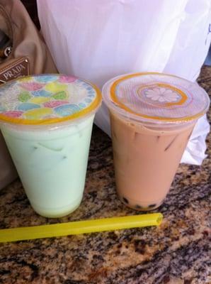 my melon no boba and his honey with boba