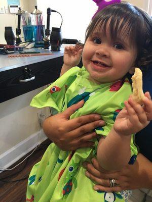 The girls at the salon were super friendly giving my 13 month old baby her first haircut!