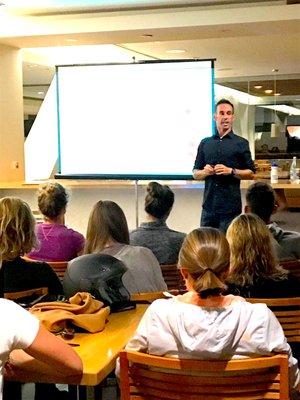 Jeff giving a talk to a group of triathletes